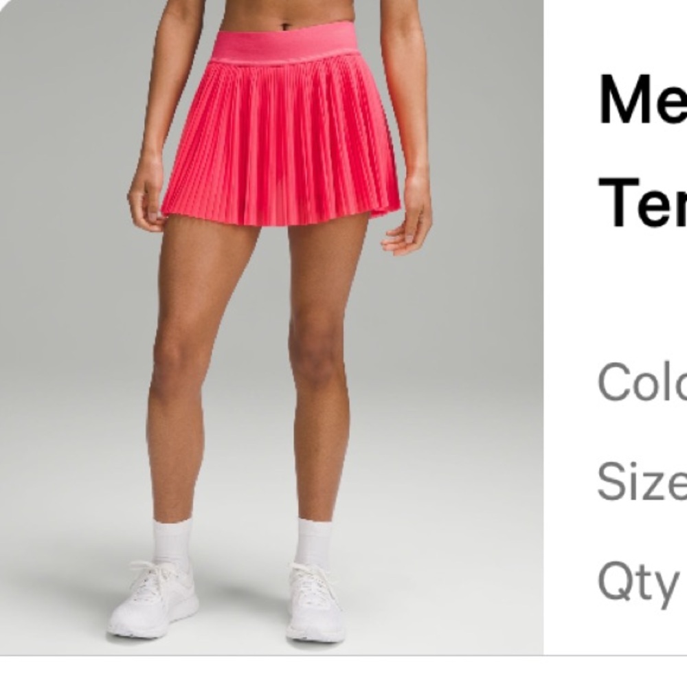Lululemon, Pink Mesh Pleats Mid-Rise Mini Tennis Skirt, Lip gloss